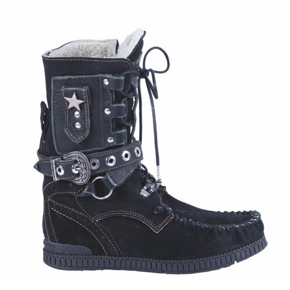 EL VAQUERO EVE FUR PRIMUS CARBON LACE UP MOCCASIN BOOTS